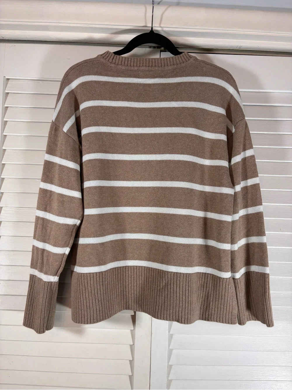 J.Crew Factory Wide Hem Striped Cotton Sweater Size Medium Tan Ivory